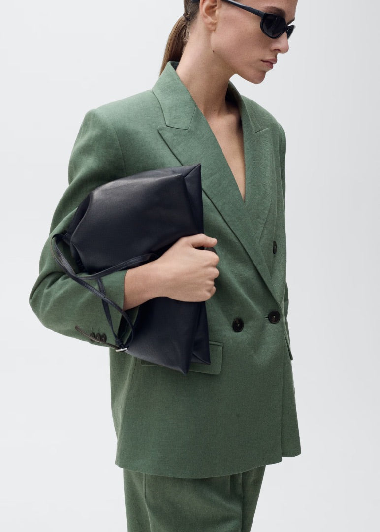 Mango Double Breasted Linen Blazer Sage S