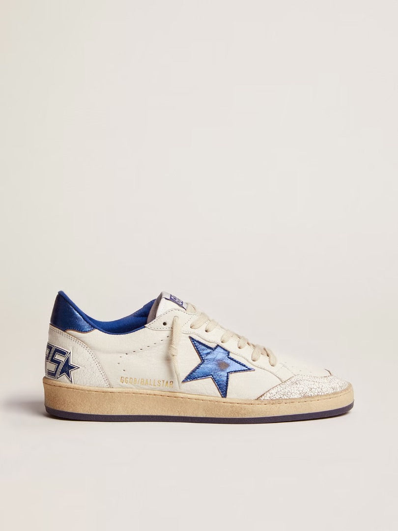 Golden Goose Ball Star in White Nappa with Blue Star and Heel Tab - Size 40