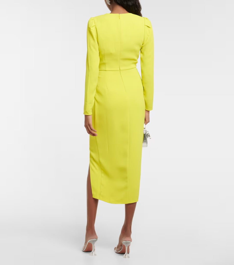 Self Portrait Lime Green Ruched Crêpe Midi Dress 6