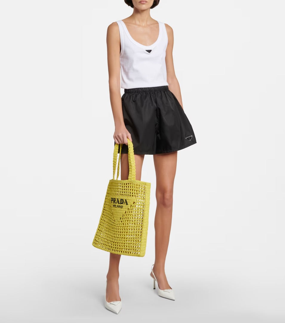 Prada Logo Raffia Tote