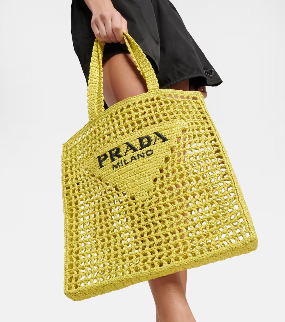 Prada Logo Raffia Tote