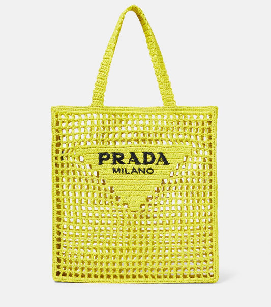 Prada Logo Raffia Tote