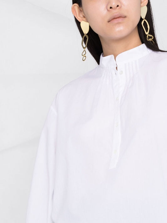 Nili Lotan Mandarin Collar Pleat-Detail Shirt - Size XS