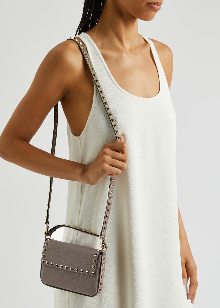 Valentino Foldover Mini Shoulder Bag Taupe