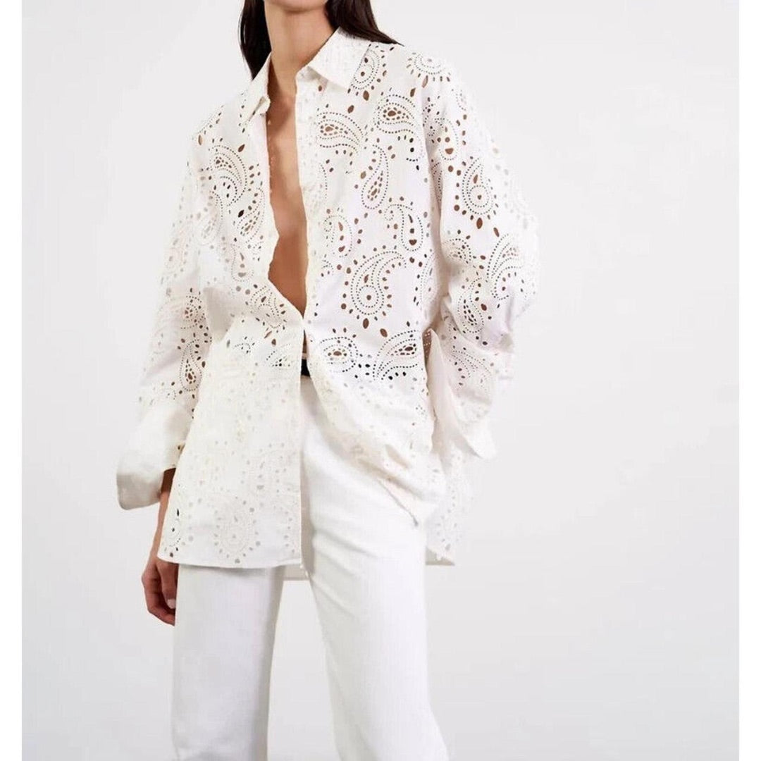 Nili Lotan Mael Embroidered poplin top L