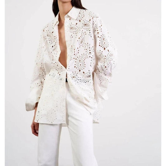 Nili Lotan Mael Embroidered poplin top L