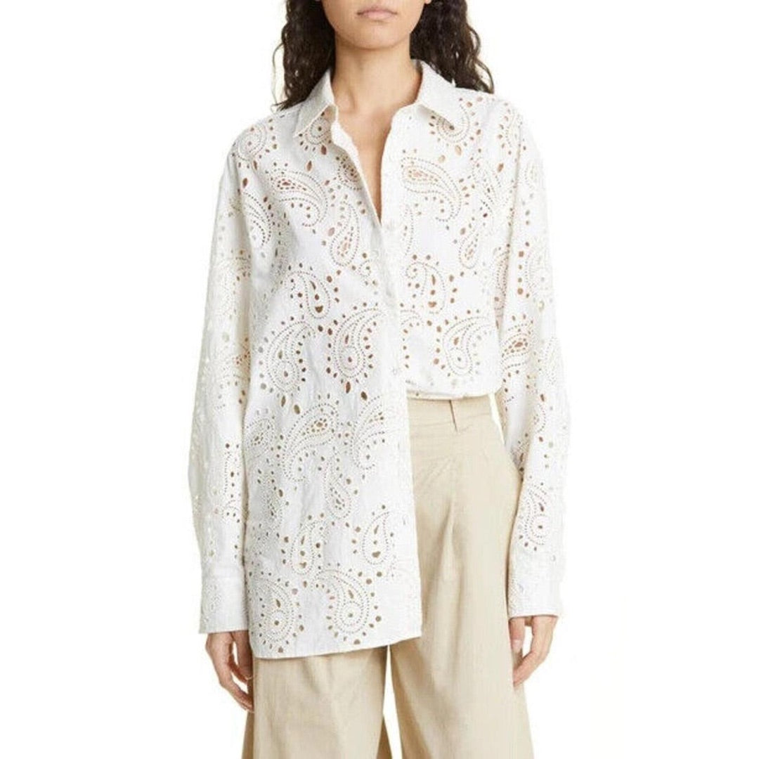 Nili Lotan Mael Embroidered poplin top L