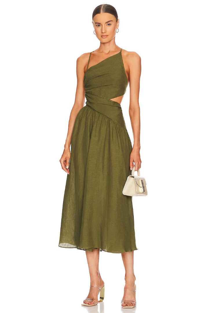 Zimmermann Laurel Asymmetric Dress in Olive Green BNWT - Size 3 (L)
