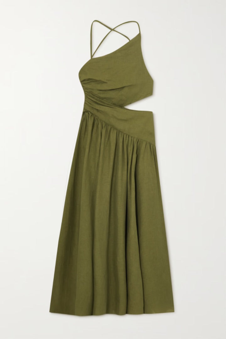 Zimmermann Laurel Asymmetric Dress in Olive Green BNWT - Size 3 (L)