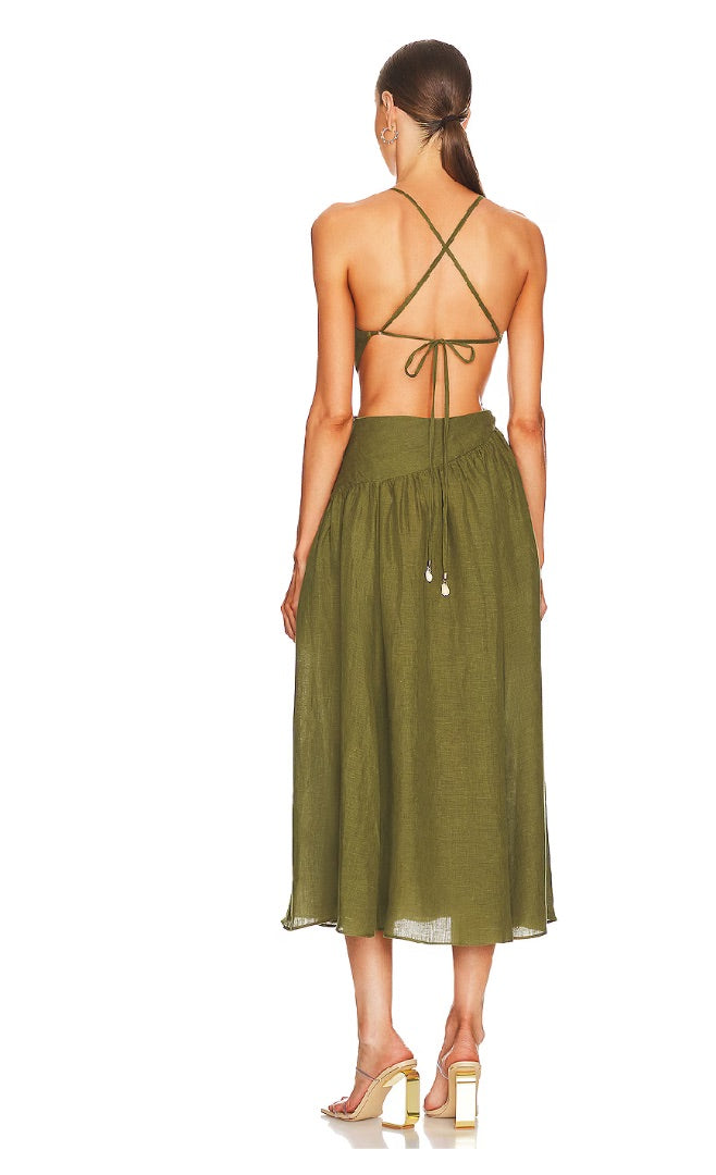 Zimmermann Laurel Asymmetric Dress in Olive Green BNWT - Size 3 (L)