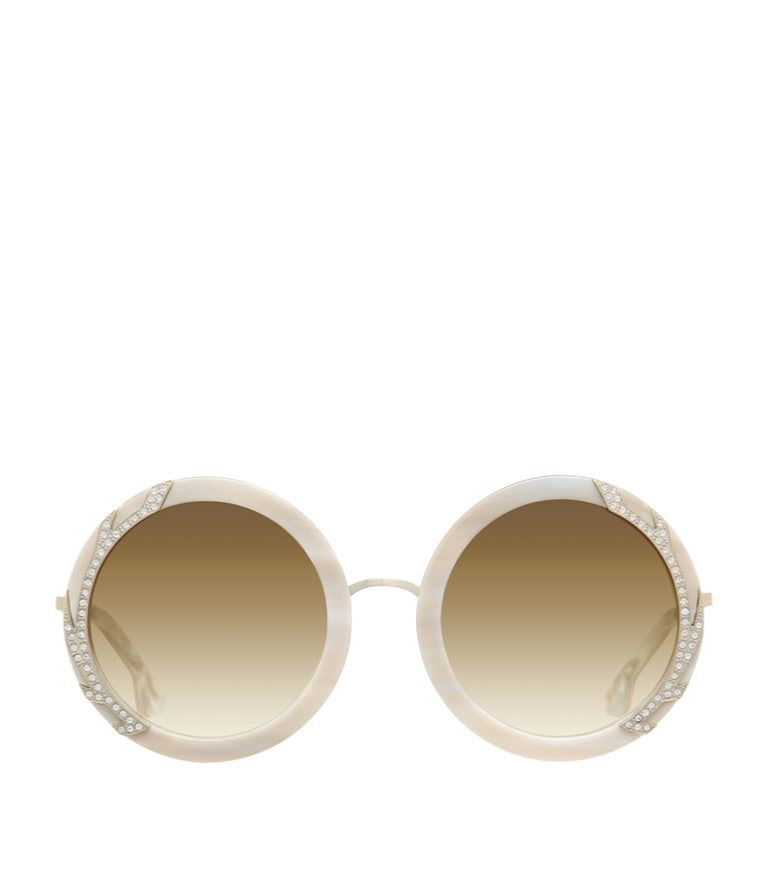 Alice & Olivia Beverly Round Swarovski Sunglasses in Nude