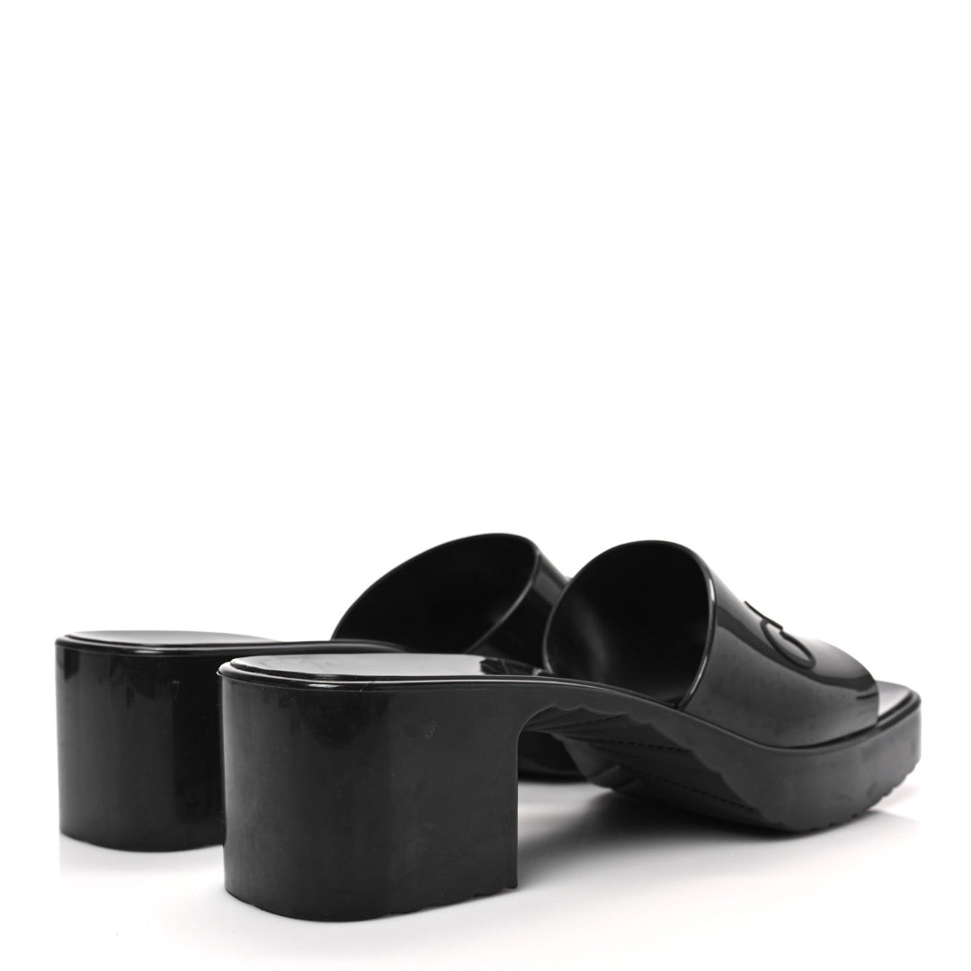 Gucci Rubber Logo Platform Slide Sandals in Black - Size 36 (Brand New)