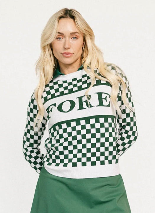 FORE Green & White Check Golf Sweater S