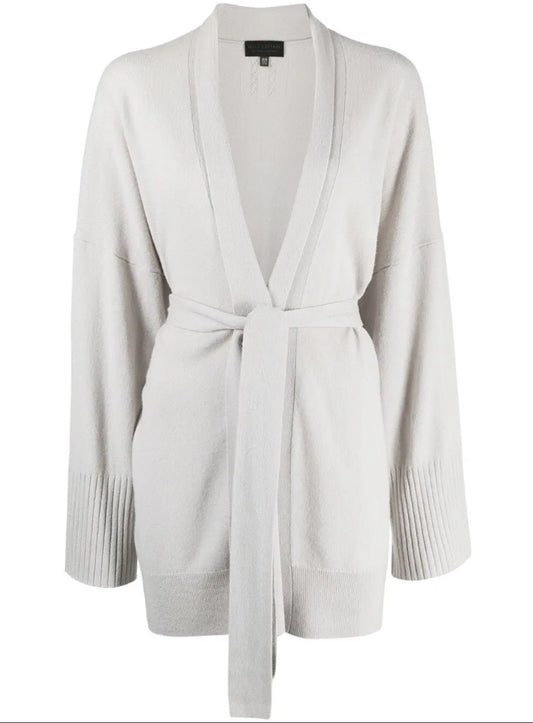 Nili Lotan Tie Fastening Cashmere Cardigan in Light Grey - O/S