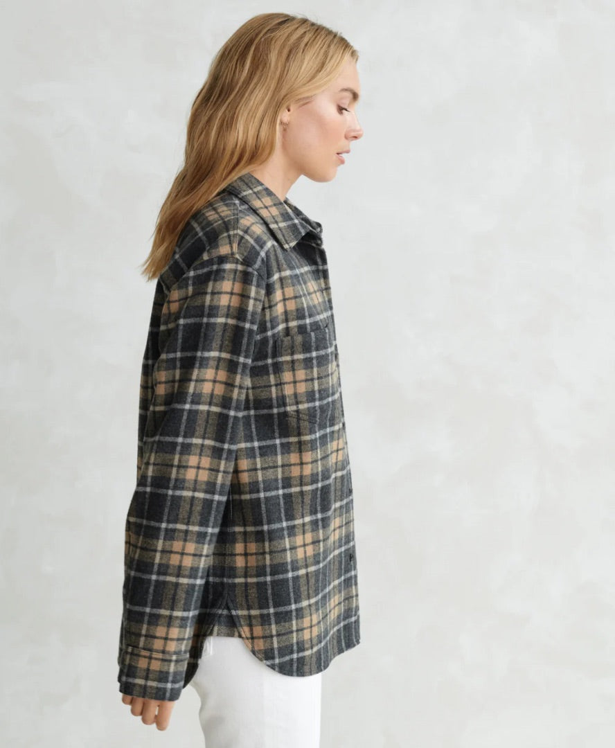 Jenni Kayne O'Keeffe Overshirt in Charcoal Plaid - Size M