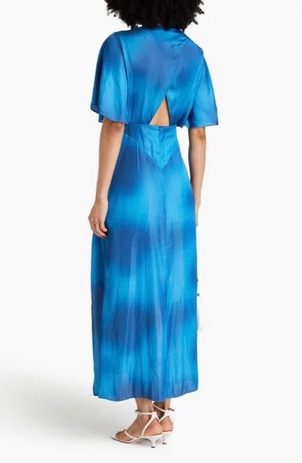 Maje Blue Satin Cut out dress 38
