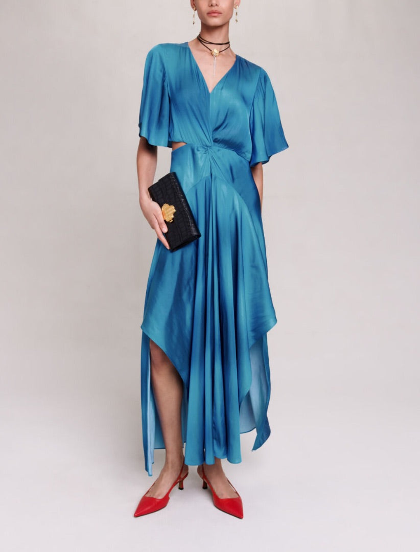 Maje Blue Satin Cut out dress 38