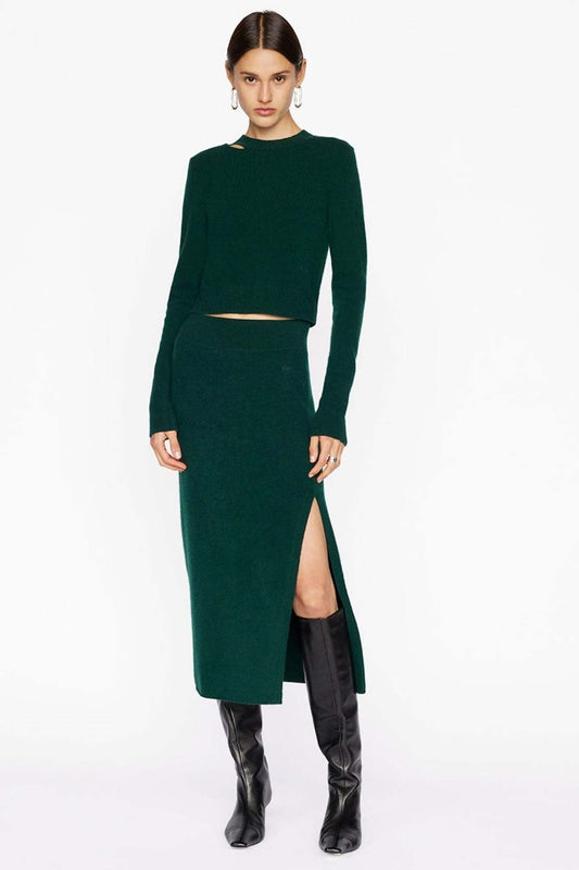 Frame Compact Pencil Skirt & Cutout Cropped Sweater Set in Pine - Size XS