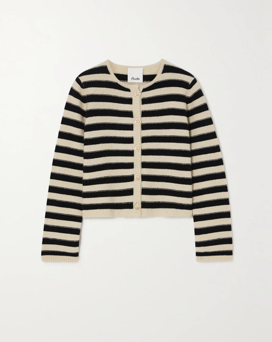 Allude Striped Wool And Cashmere-blend Cardigan In Black - Size Small