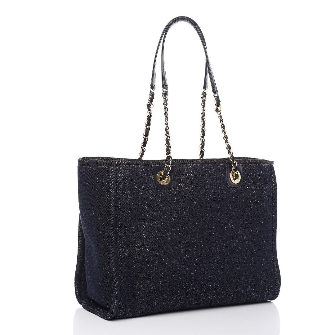 Chanel Lurex Canvas Small Deauville Tote in Navy Blue Gold