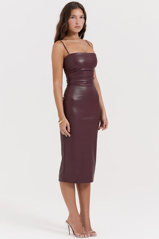 House of CB Jalena Vegan Leather Lace Back Dress in Mulberry BNWT - Size L/XL