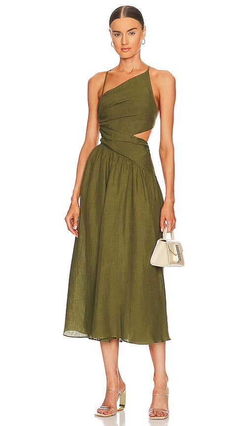 Zimmermann Laurel Asymmetric Dress in Olive Green - Size 3 (L)