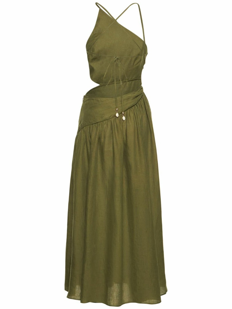 Zimmermann Laurel Asymmetric Dress in Olive Green - Size 3 (L)