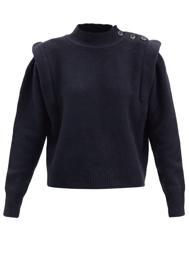 Isabel Marant Etoile Meery Exaggerated-Shoulder Wool-Blend Sweater in Navy  - Size 36 (Fits like an XS)