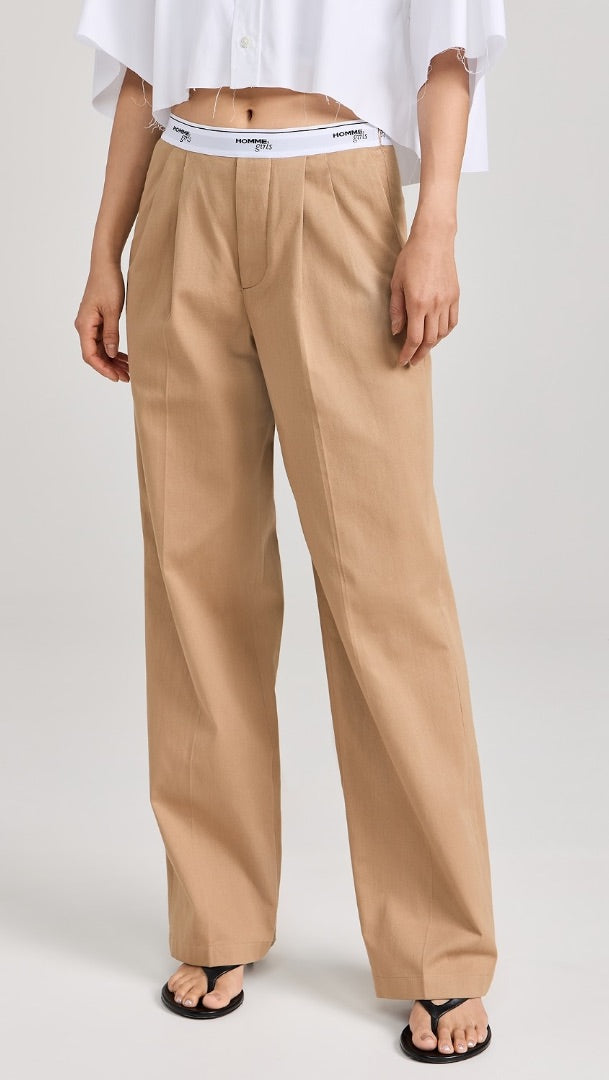 Khaki Hommegirls Pleated Elastic Pant 38