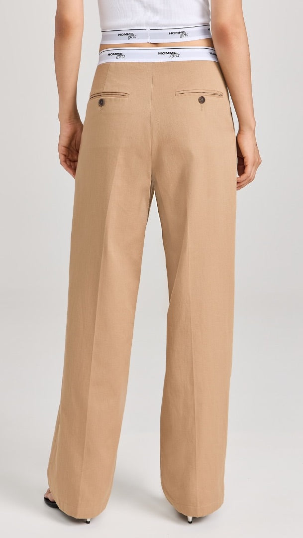 Khaki Hommegirls Pleated Elastic Pant 38