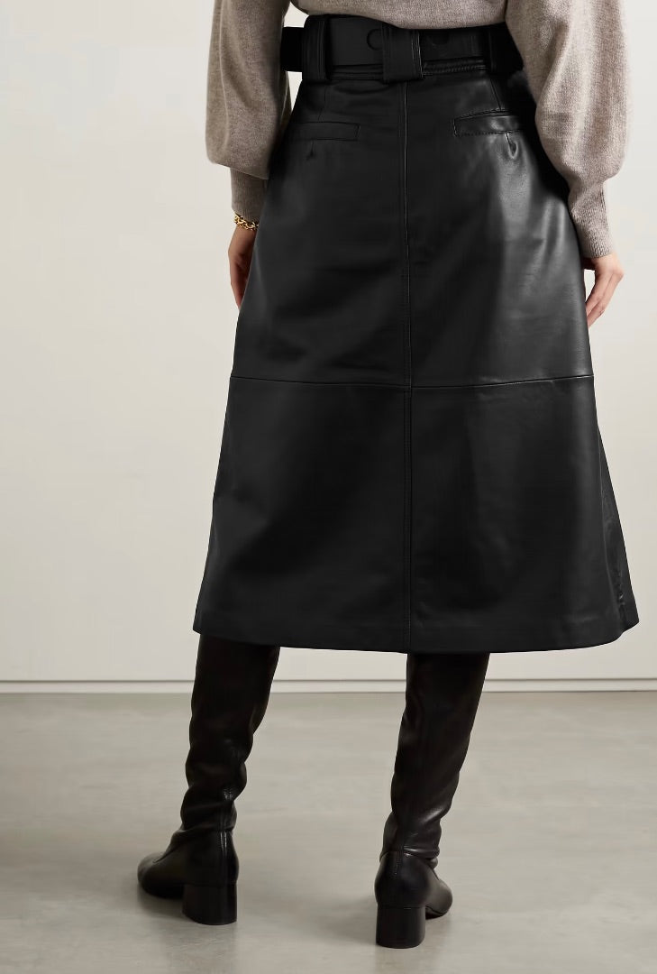 SEA Ayden belted leather midi skirt Size 2