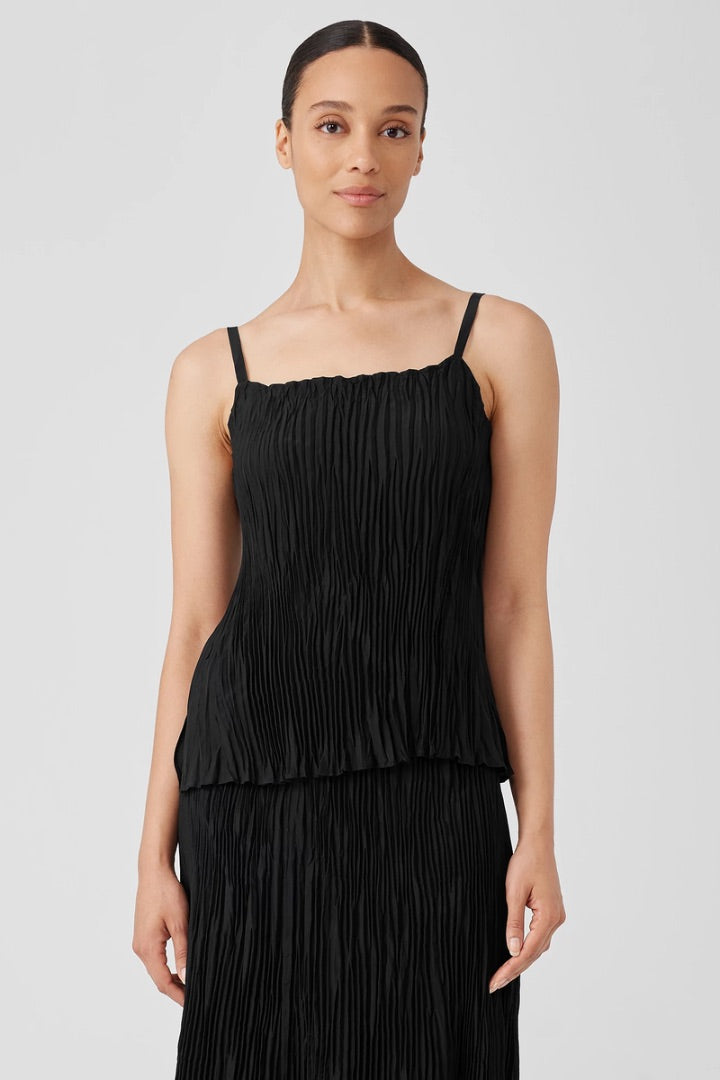 Eileen Fisher Crushed Silk Cami in Black - Size L