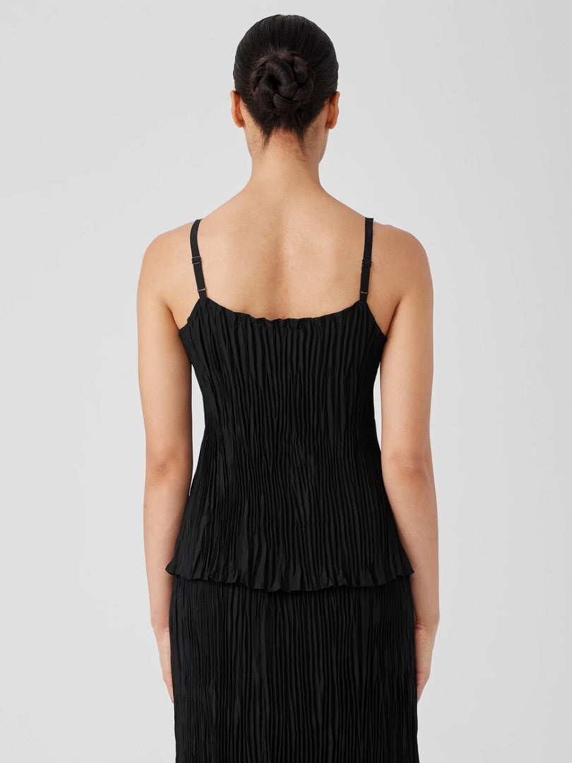 Eileen Fisher Crushed Silk Cami in Black - Size L