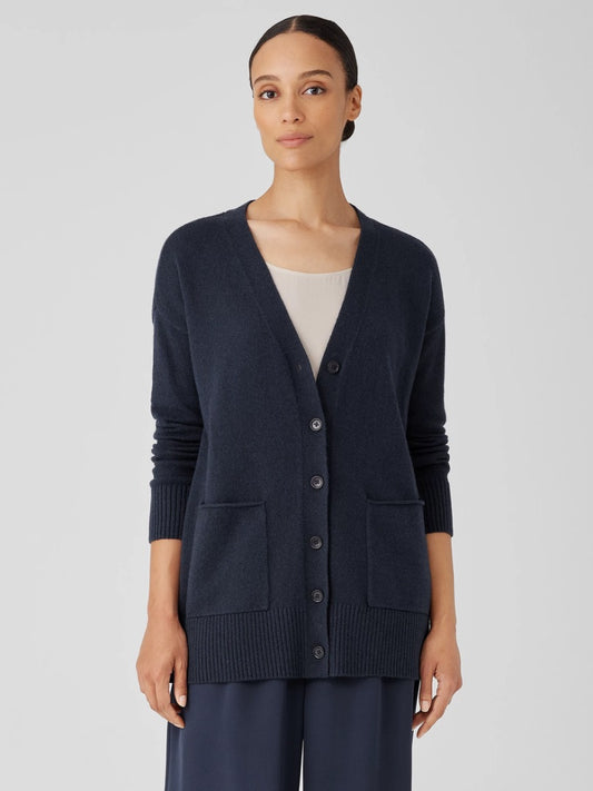 Eileen Fisher Cotton and Recycled Cashmere V-Neck Cardigan - Size XL