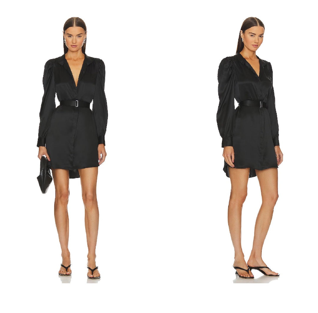 FRAME Black Gillian Silk Shirt Dress S