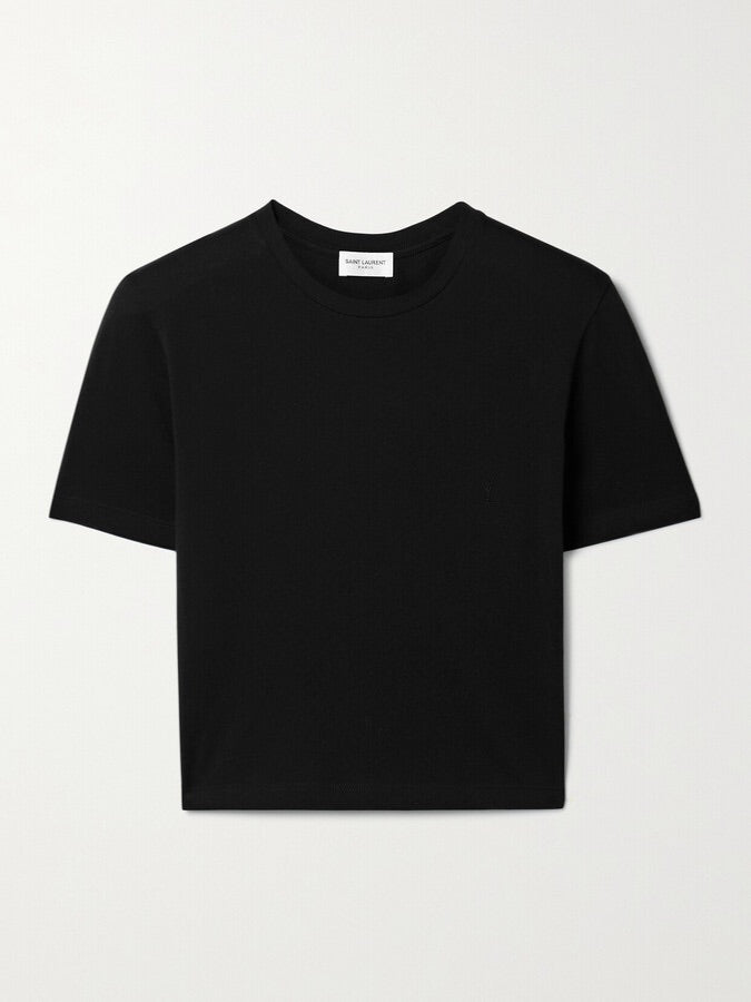 Saint Laurent Slim Cotton Cropped T-Shirt in Black - Size M (Fits like an XS/S)