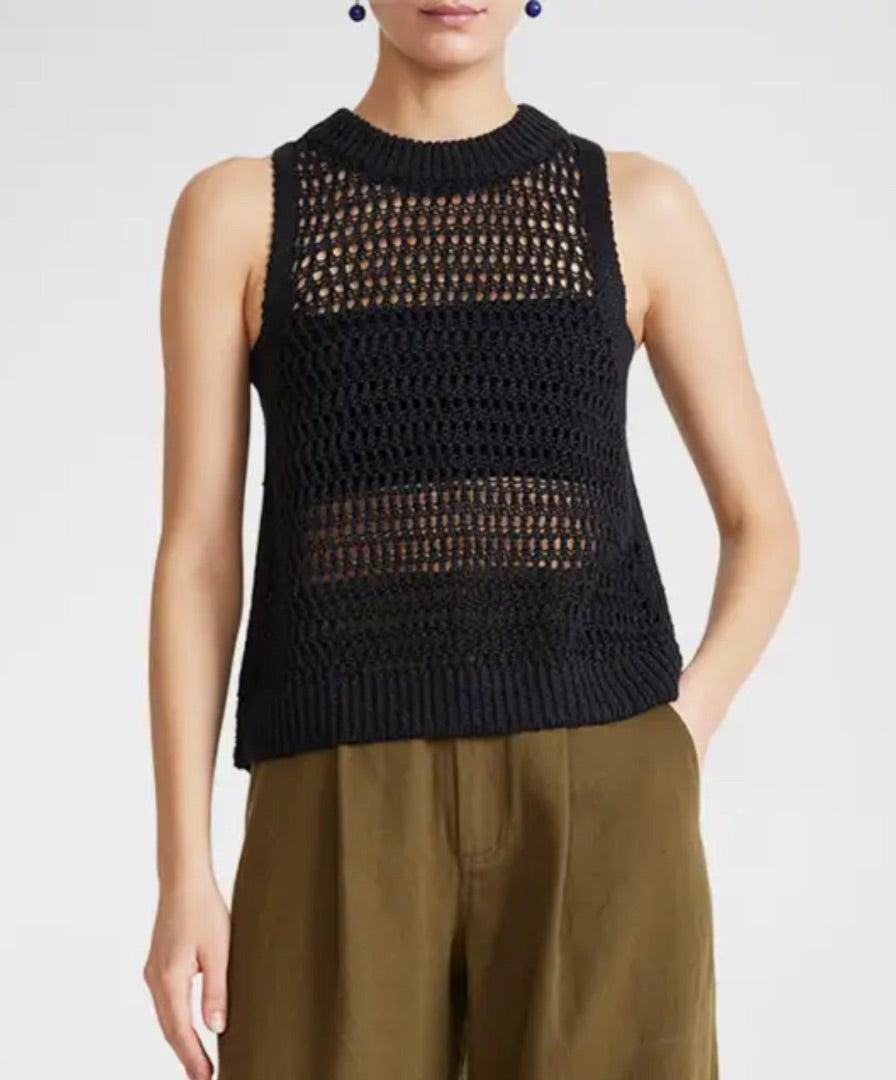 Apiece Apart Abierta Open-Knit Tank Top in Black - Size XS