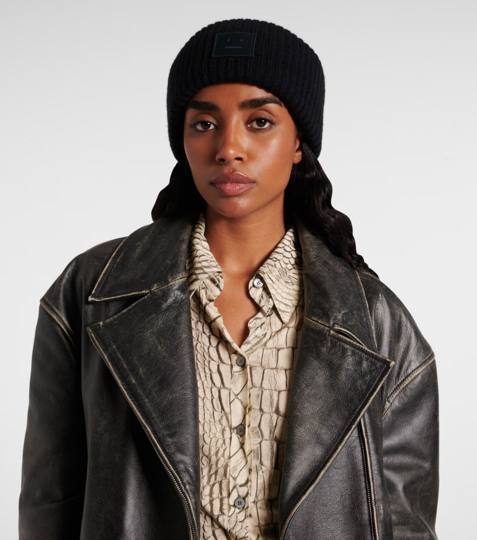 Acne Studios black Pansy Wool Beanie