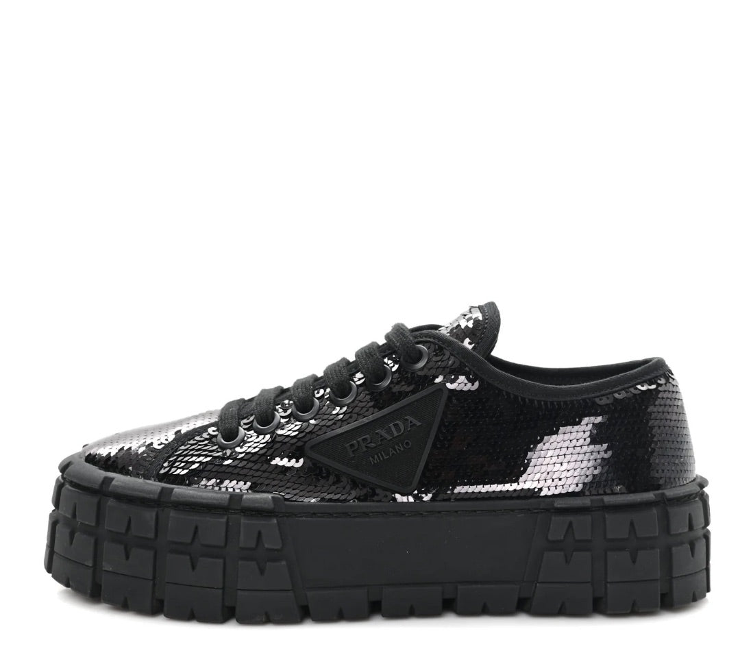 Prada Sequin Double Wheel Sneaker 38