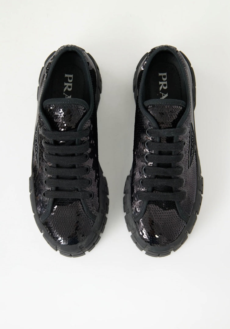 Prada Sequin Double Wheel Sneaker 38
