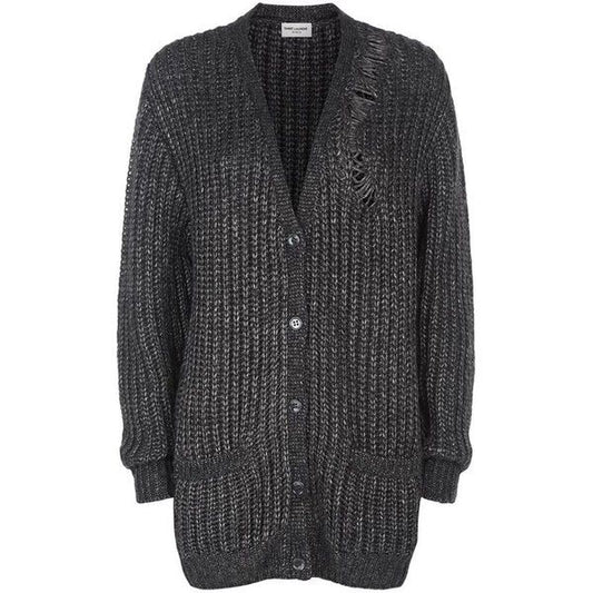 Saint Laurent Distressed Metallic Cardigan - Size 34