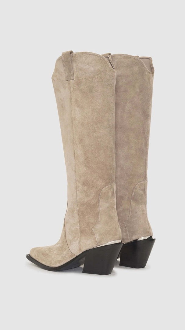 Anine Bing Tania Suede cowboy boot stone 38