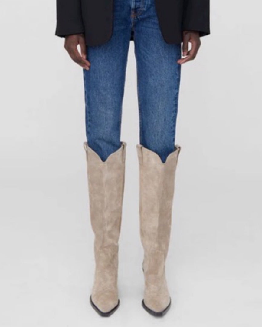 Anine Bing Tania Suede cowboy boot stone 38