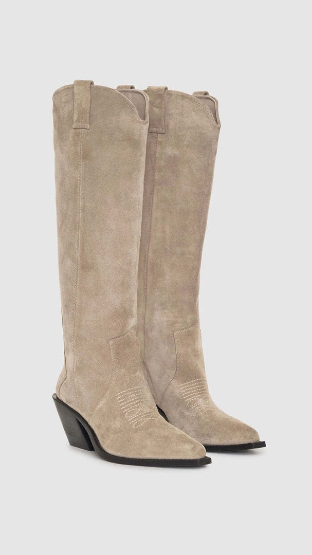 Anine Bing Tania Suede cowboy boot stone 38