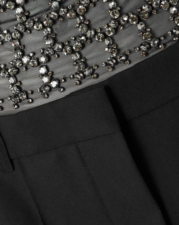 Stella McCartney Crystal-Embellished Tulle-Paneled Wool Wide-Leg Pants 38