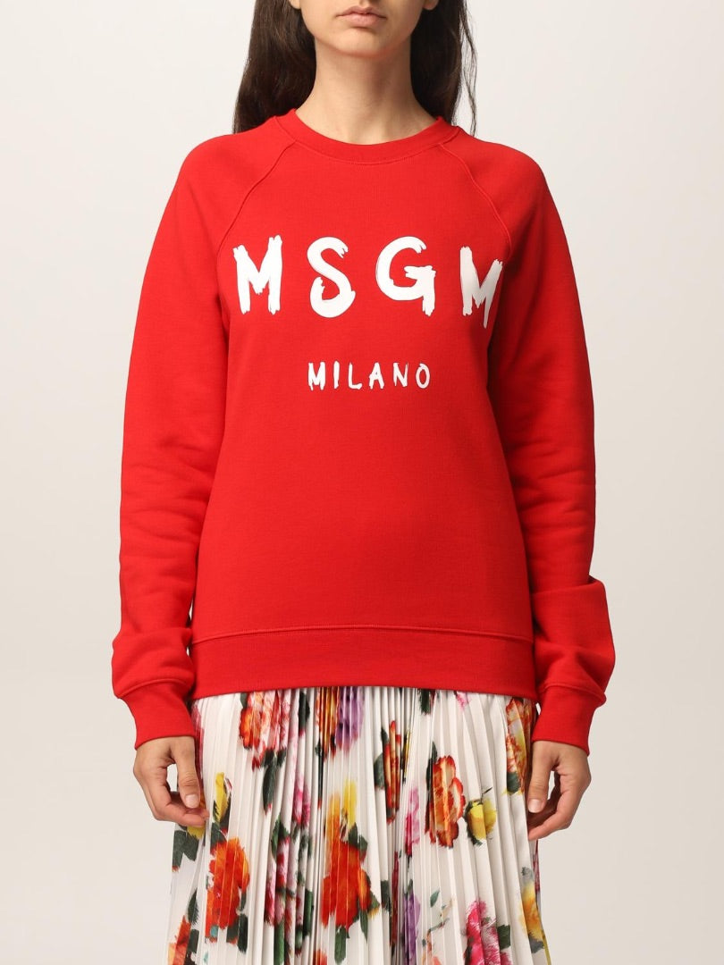 MSGM Red & White Brushed Logo Sweatshirt - Size M