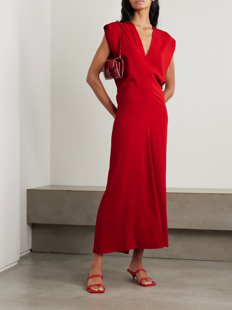 St. Agni Plunge Draped Crepe Maxi Dress S