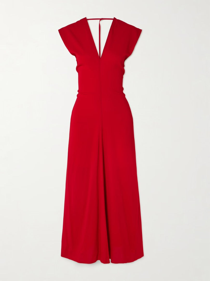 St. Agni Plunge Draped Crepe Maxi Dress S