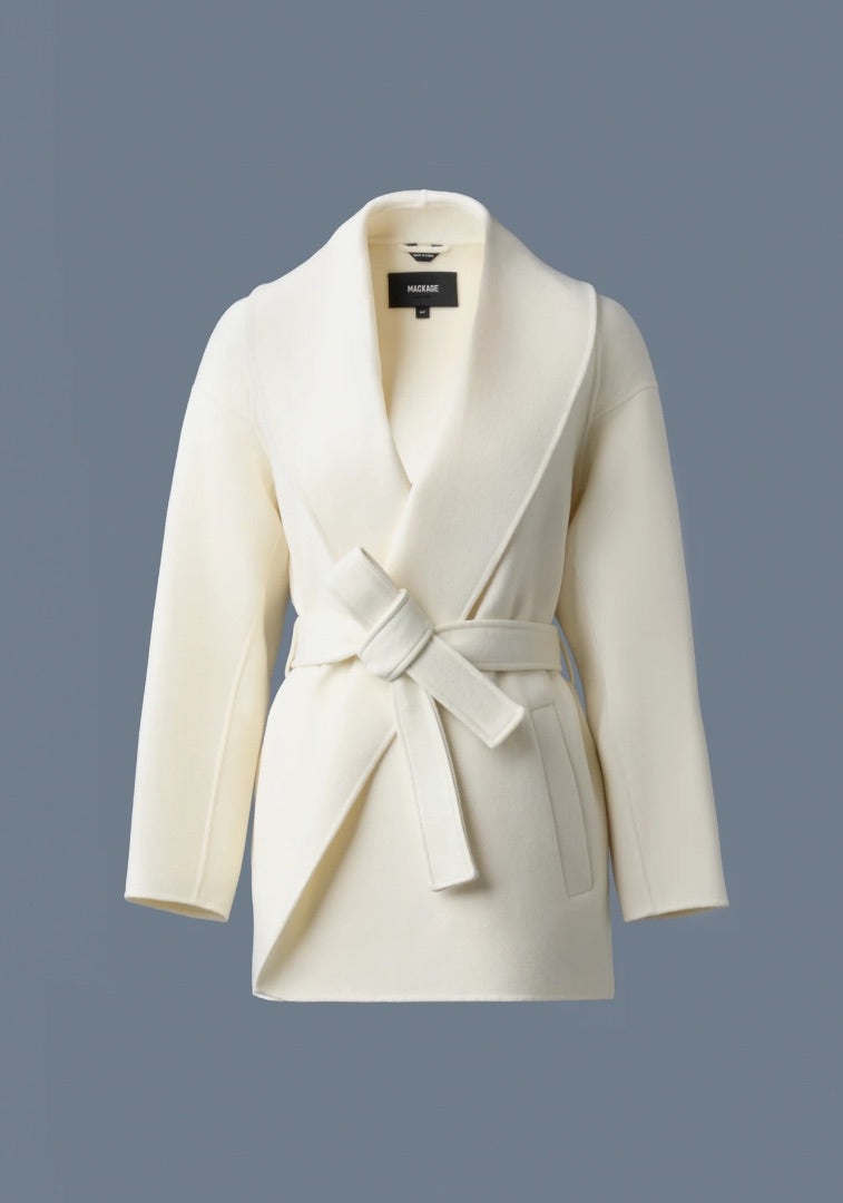 Mackage Tyra Wrap Coat in Cream - Size XL