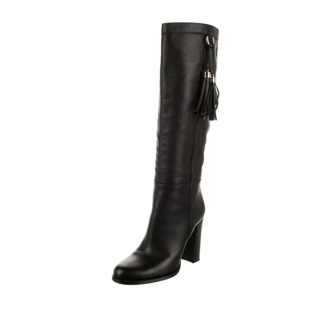 Gucci Leather Tassle Accent Boots Black - Size 38
